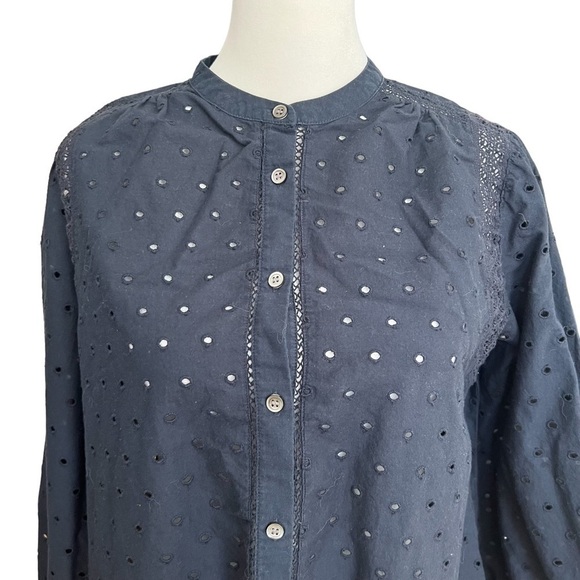 J. CREW Navy Blue Eyelet Button Up Blouse - Picture 3 of 6